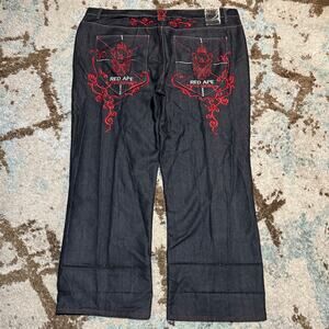 Vintage Red Ape Cyber Y2K Thorns Jeans Size 48x32 Grunge Baggy Wide Leg